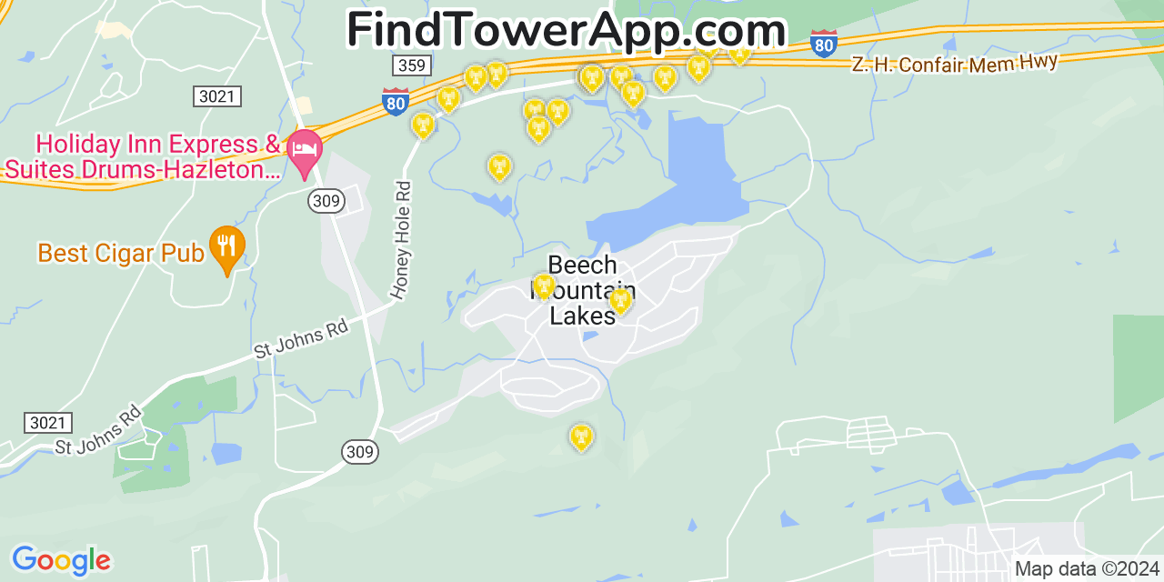 Verizon 4G/5G cell tower coverage map Beech Mountain Lakes, Pennsylvania