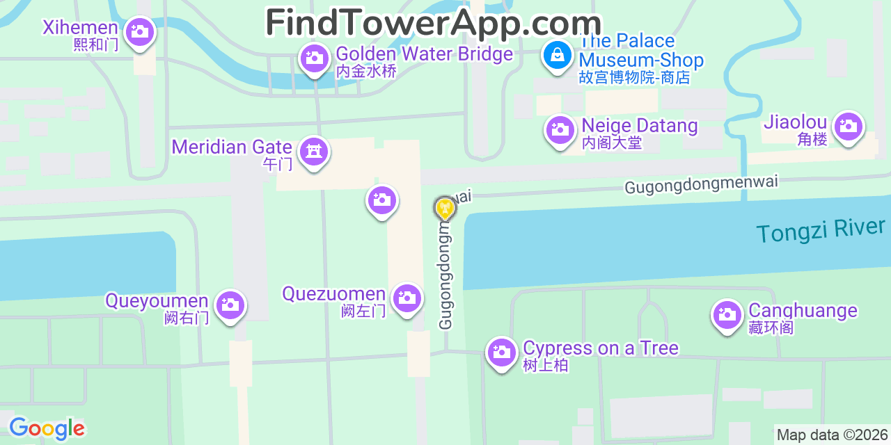 Map showing the 10 primary AT&T cell tower locations detected in Beijing, China0