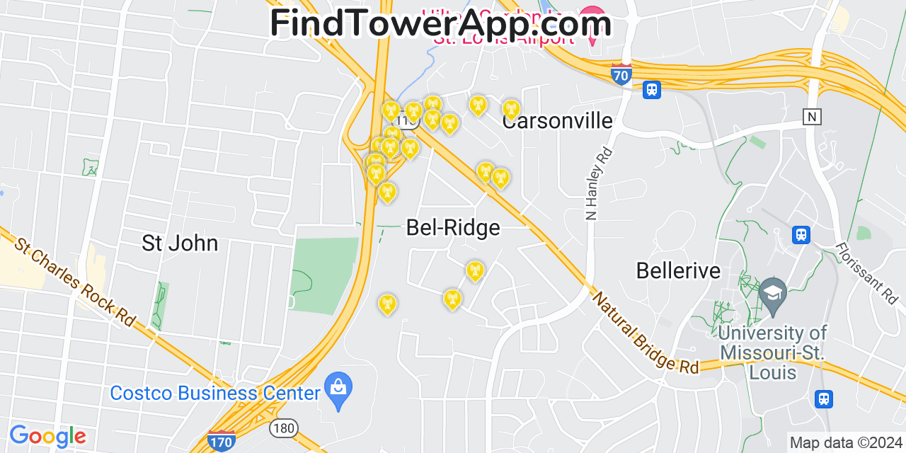 AT&T 4G/5G cell tower coverage map Bel Ridge, Missouri