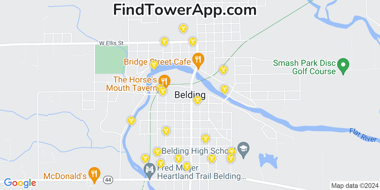 AT&T 4G/5G cell tower coverage map Belding, Michigan