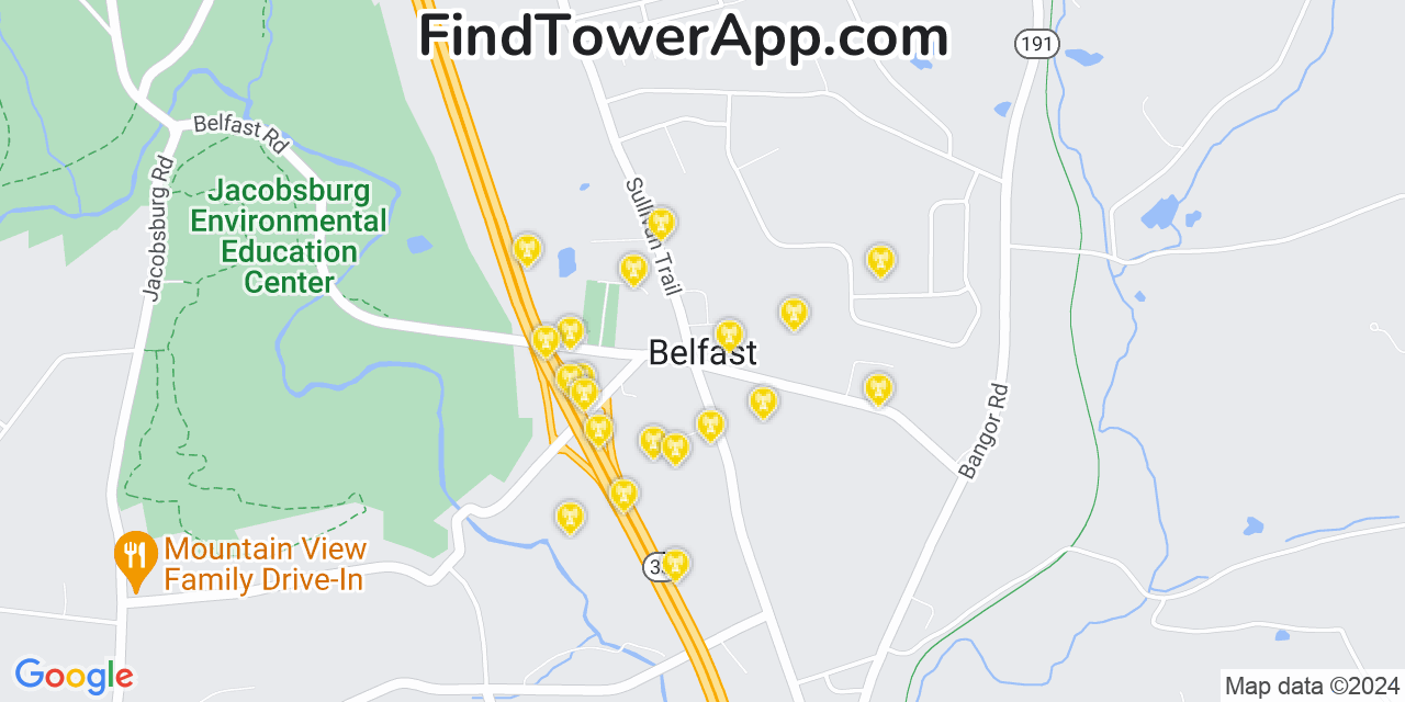 AT&T 4G/5G cell tower coverage map Belfast, Pennsylvania