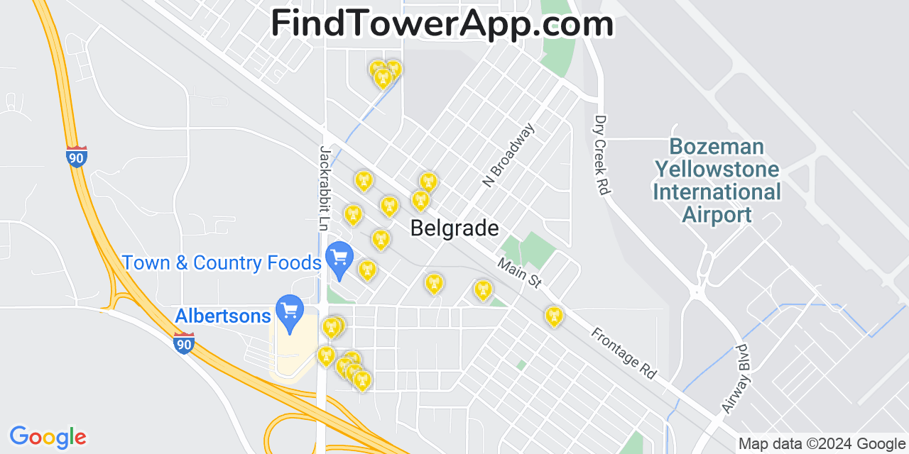 AT&T 4G/5G cell tower coverage map Belgrade, Montana