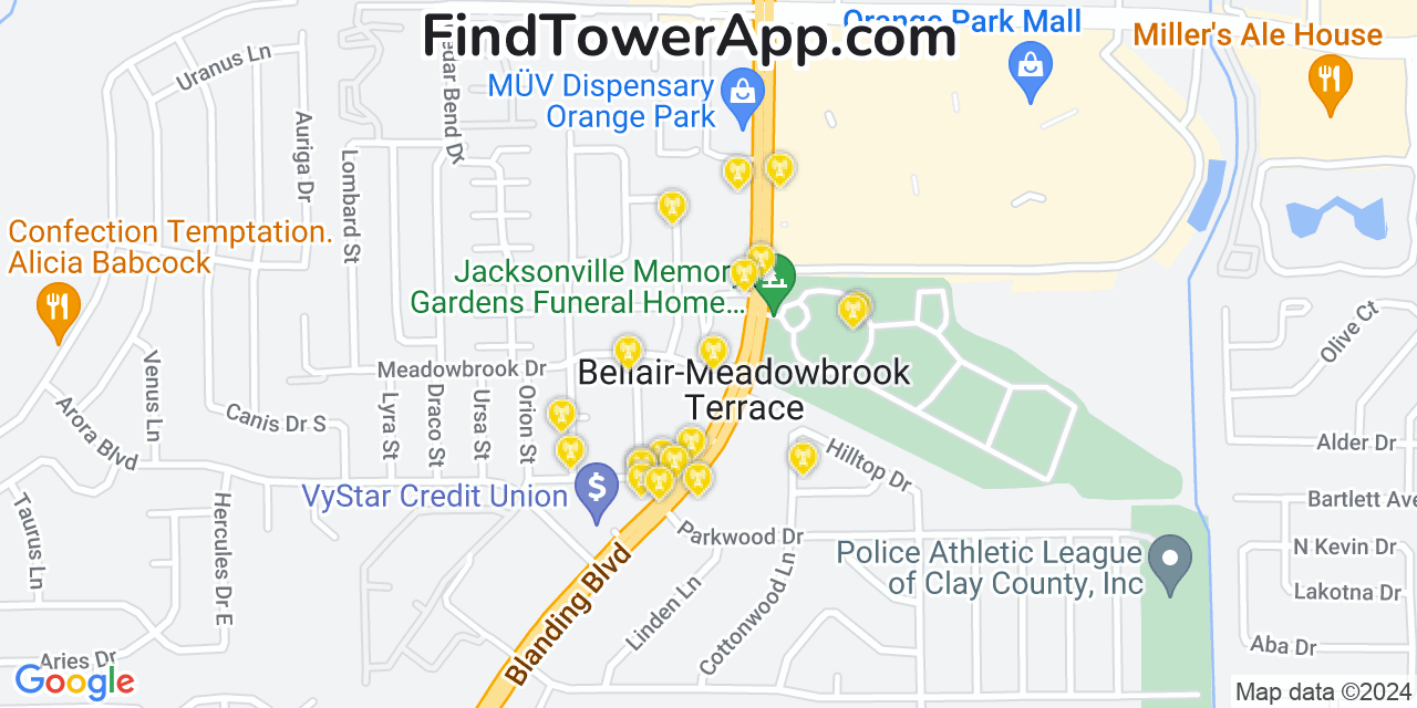 T-Mobile 4G/5G cell tower coverage map Bellair Meadowbrook Terrace, Florida