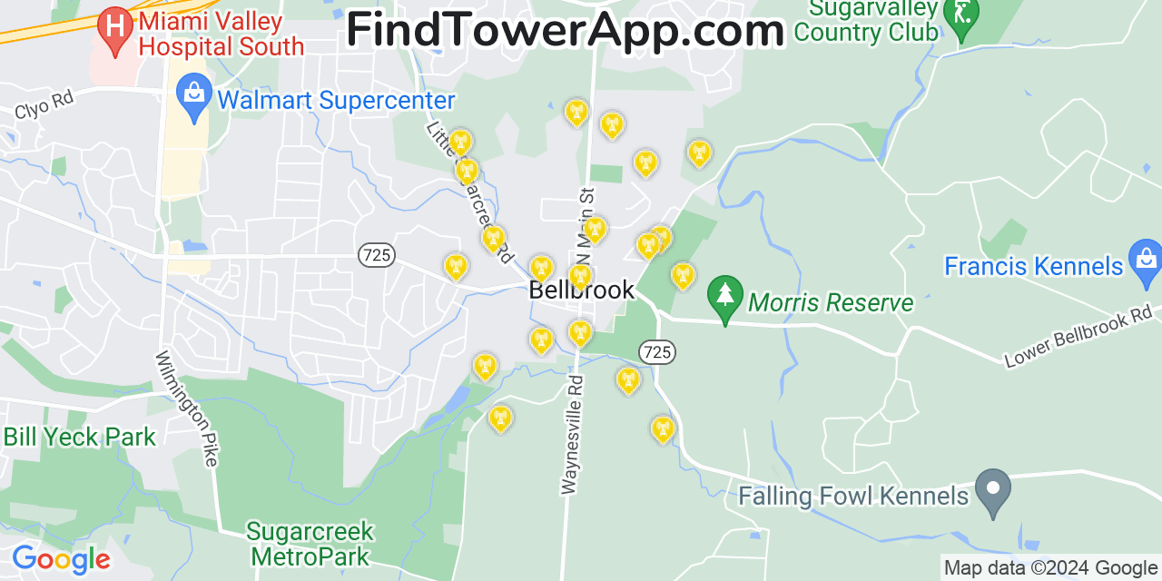 Verizon 4G/5G cell tower coverage map Bellbrook, Ohio