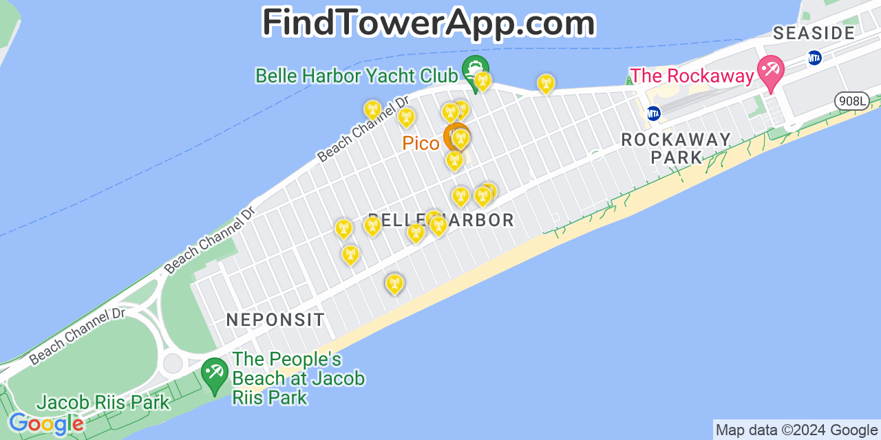 AT&T 4G/5G cell tower coverage map Belle Harbor, New York