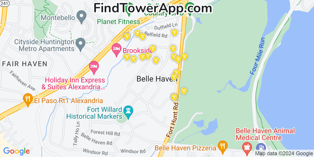 AT&T 4G/5G cell tower coverage map Belle Haven, Virginia