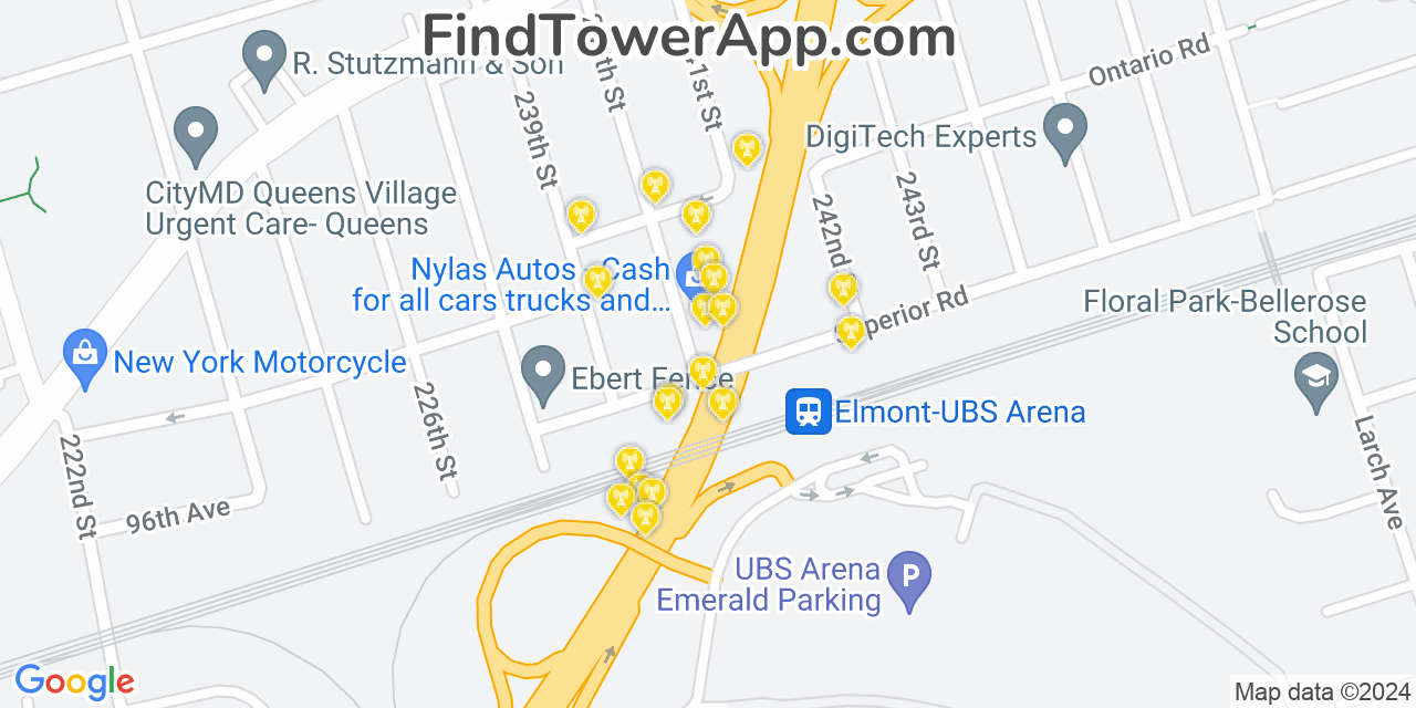 AT&T 4G/5G cell tower coverage map Bellerose Terrace, New York