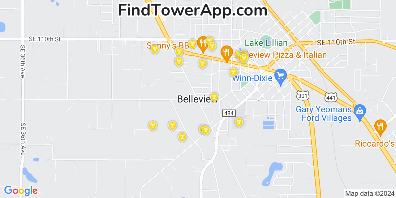 AT&T 4G/5G cell tower coverage map Belleview, Florida