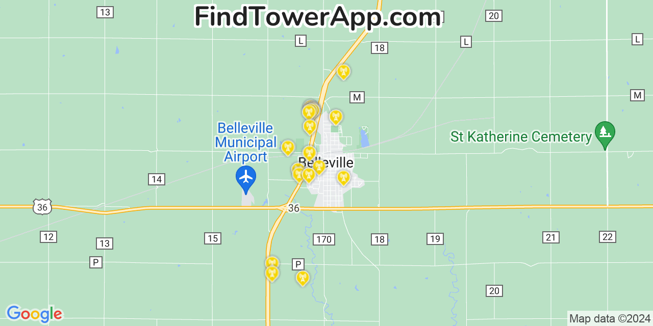 AT&T 4G/5G cell tower coverage map Belleville, Kansas