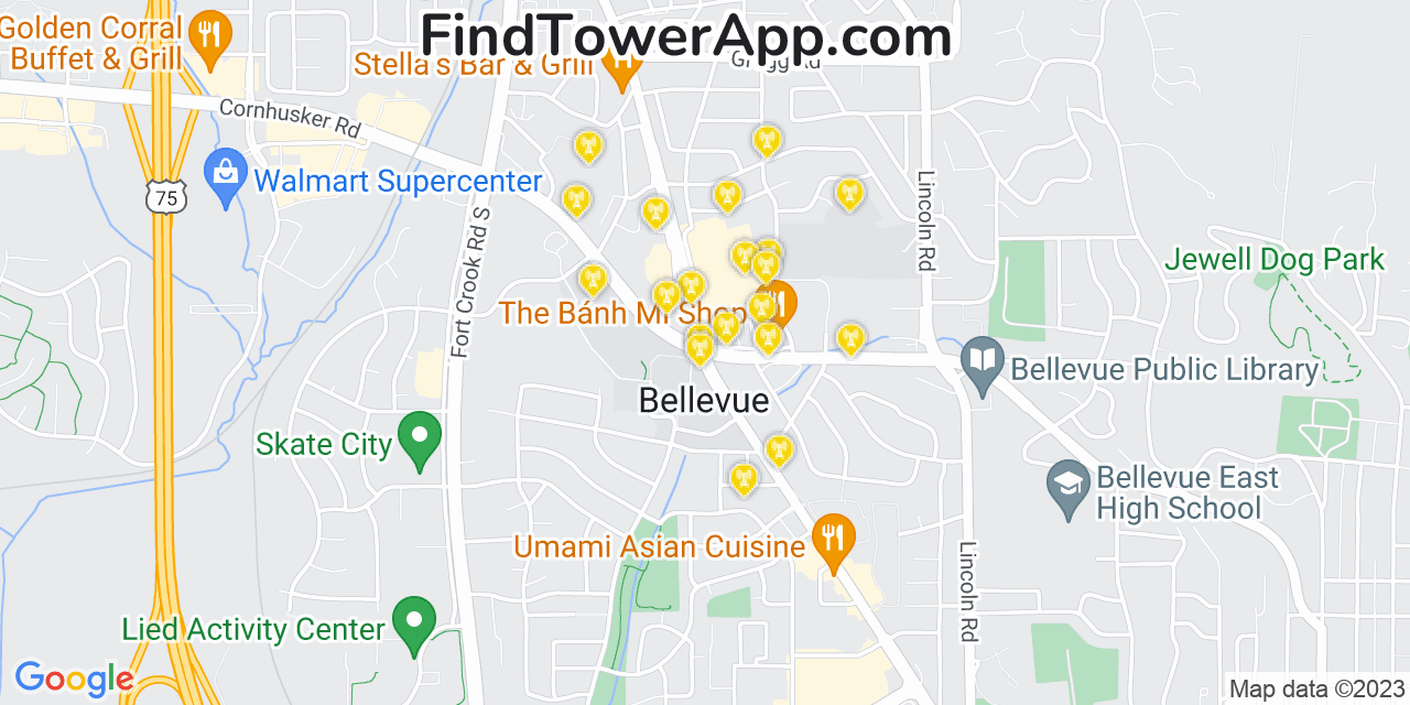 T-Mobile 4G/5G cell tower coverage map Bellevue, Nebraska