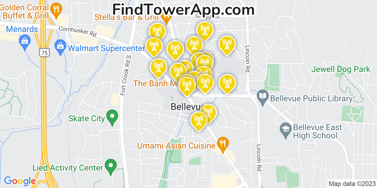 Verizon 4G/5G cell tower coverage map Bellevue, Nebraska