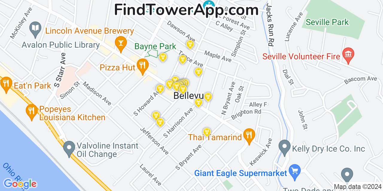 T-Mobile 4G/5G cell tower coverage map Bellevue, Pennsylvania