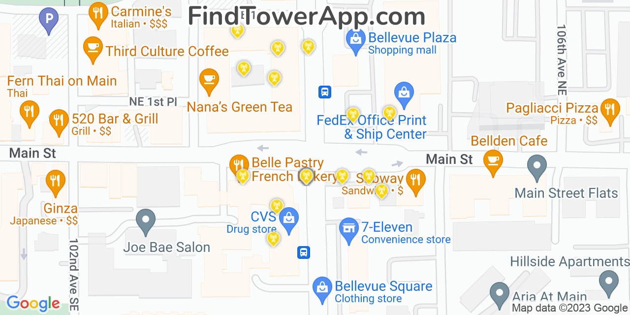 AT&T 4G/5G cell tower coverage map Bellevue, Washington