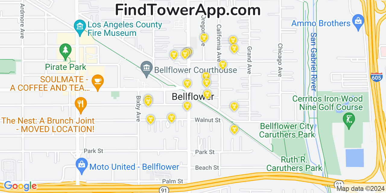 T-Mobile 4G/5G cell tower coverage map Bellflower, California