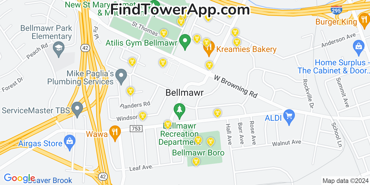 AT&T 4G/5G cell tower coverage map Bellmawr, New Jersey