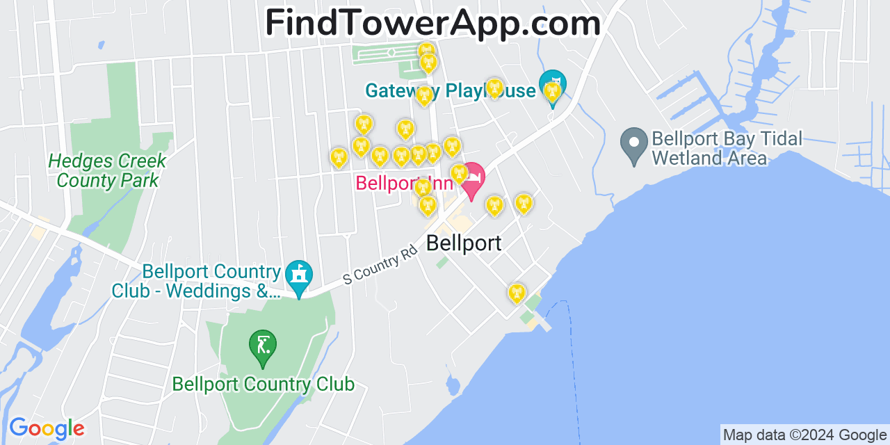 AT&T 4G/5G cell tower coverage map Bellport, New York