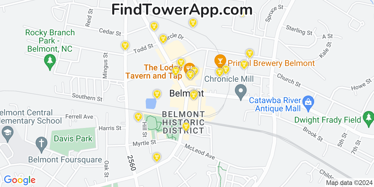 AT&T 4G/5G cell tower coverage map Belmont, North Carolina