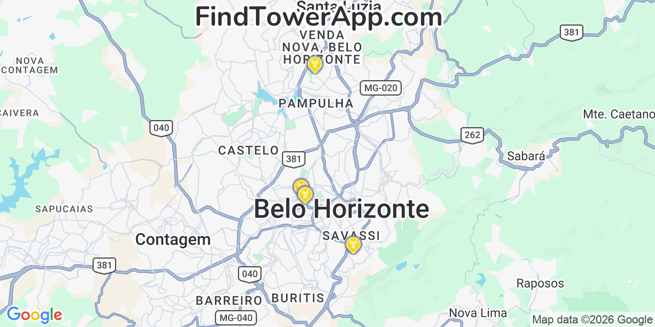 Map showing the 23 primary Brasil Telecom cell tower locations in Belo Horizonte, Brazil