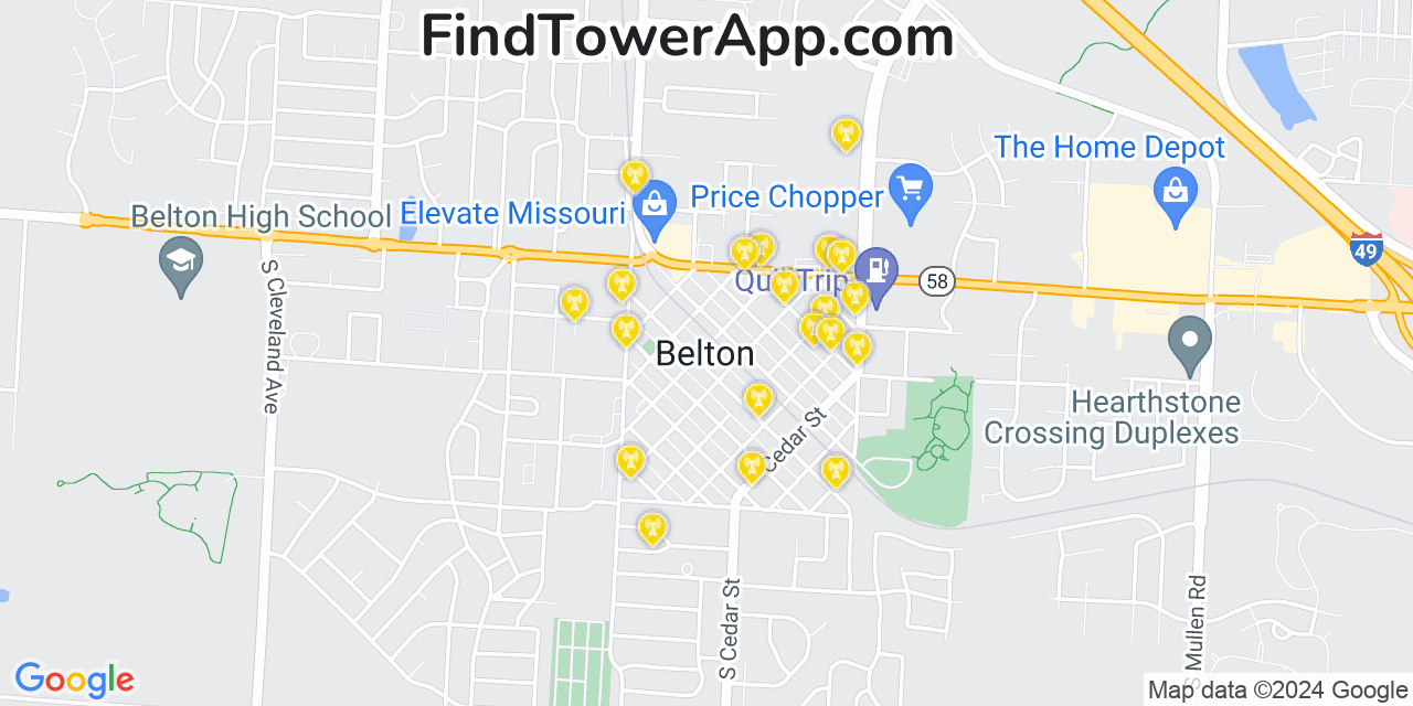 Verizon 4G/5G cell tower coverage map Belton, Missouri