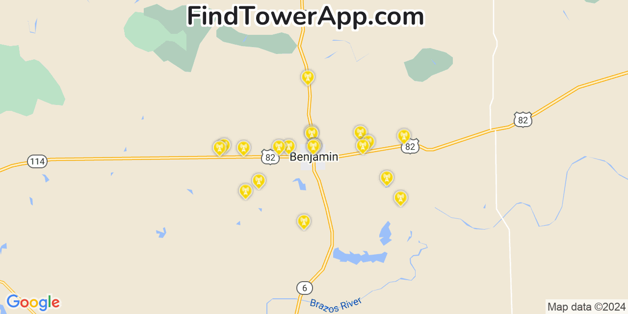 AT&T 4G/5G cell tower coverage map Benjamin, Texas