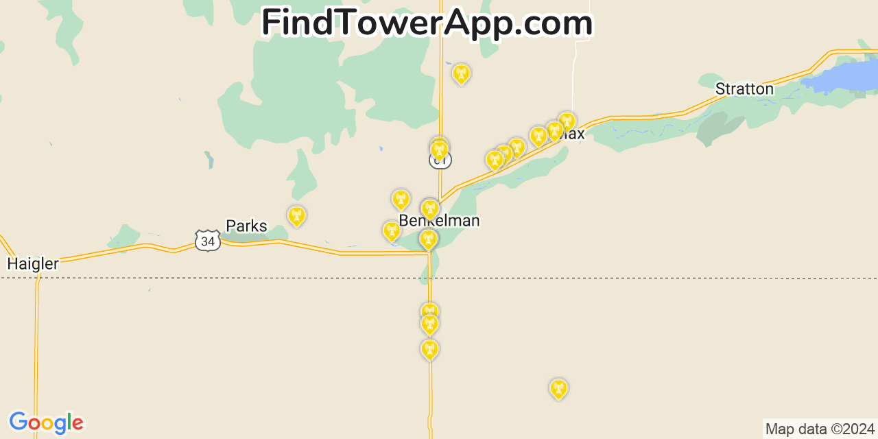 AT&T 4G/5G cell tower coverage map Benkelman, Nebraska