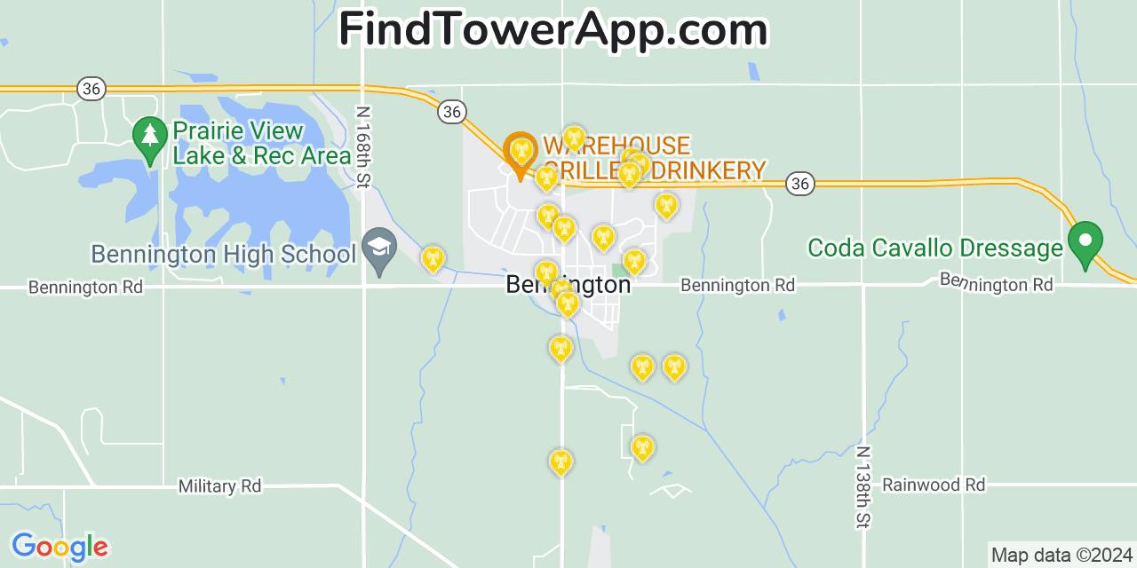 AT&T 4G/5G cell tower coverage map Bennington, Nebraska