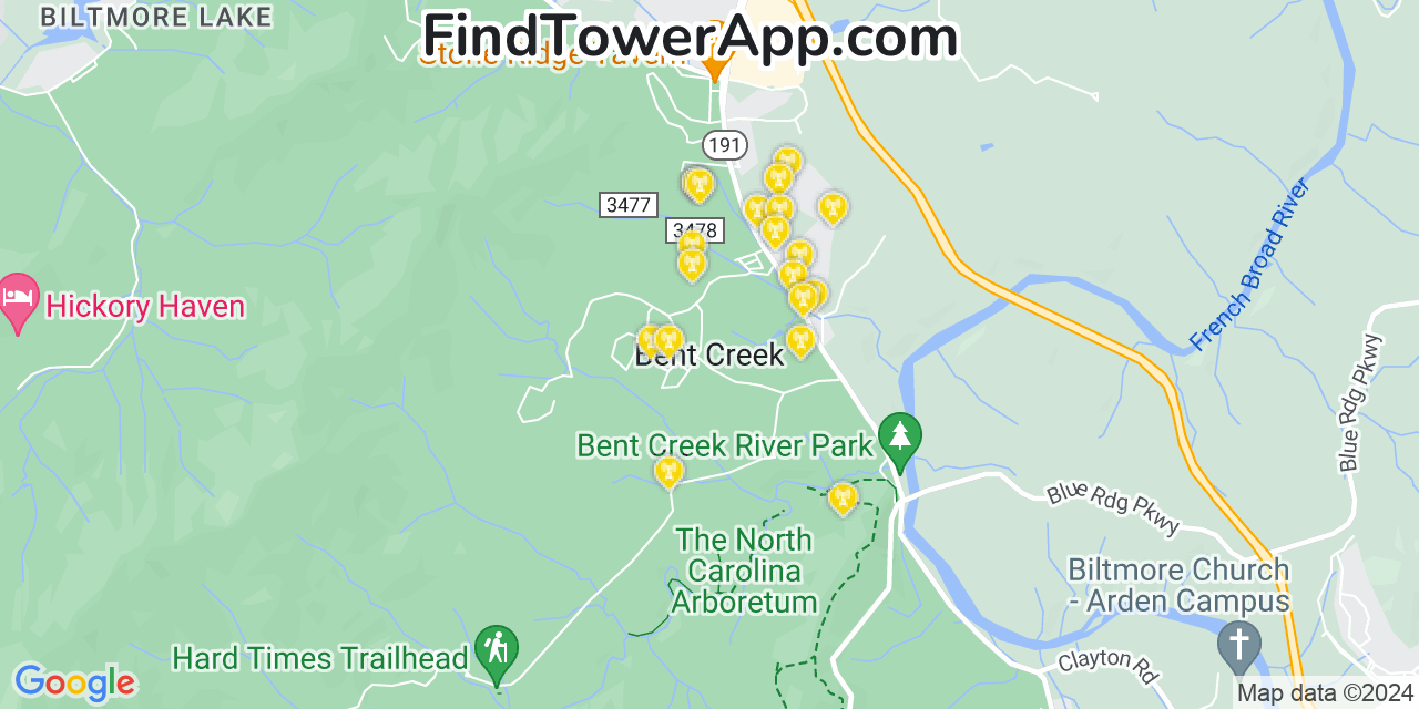 Verizon 4G/5G cell tower coverage map Bent Creek, North Carolina