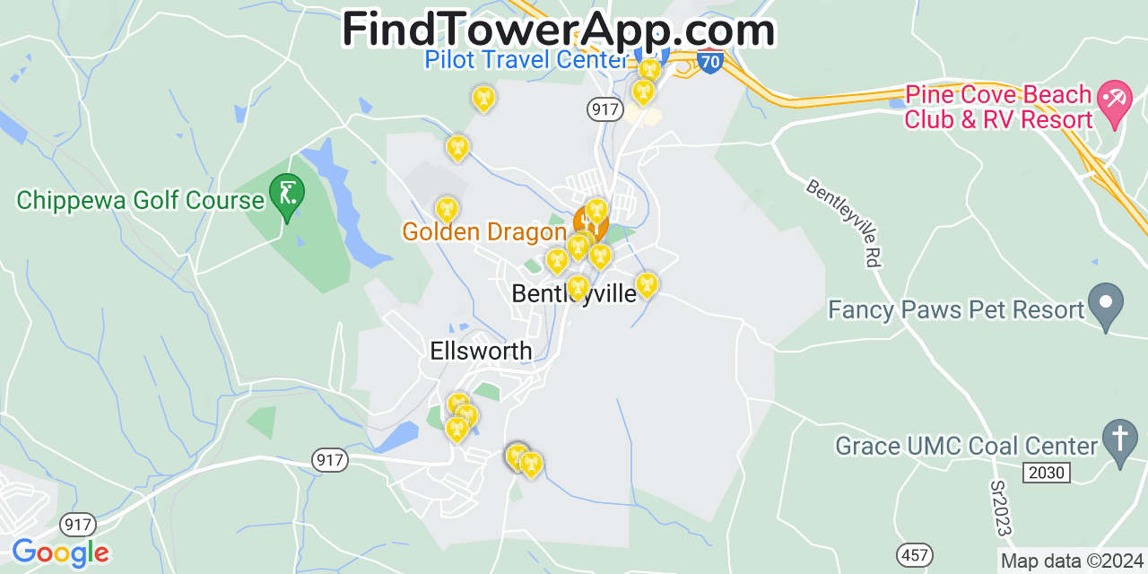 T-Mobile 4G/5G cell tower coverage map Bentleyville, Pennsylvania