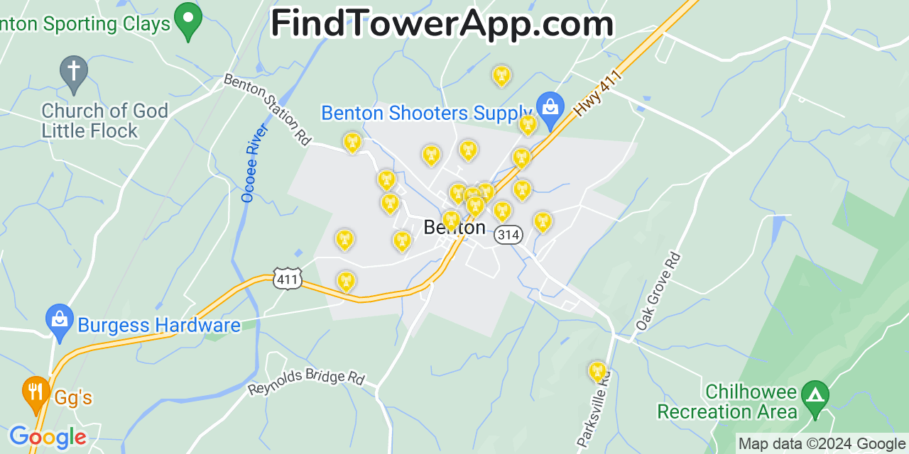 T-Mobile 4G/5G cell tower coverage map Benton, Tennessee