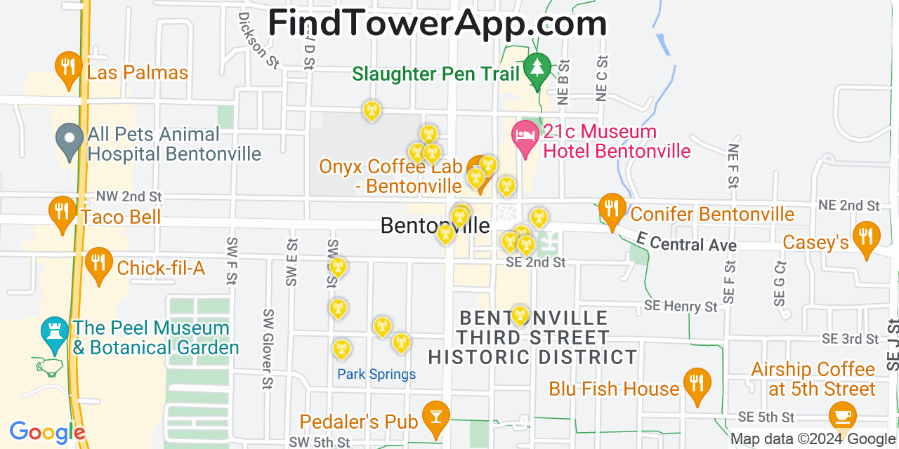 Verizon 4G/5G cell tower coverage map Bentonville, Arkansas