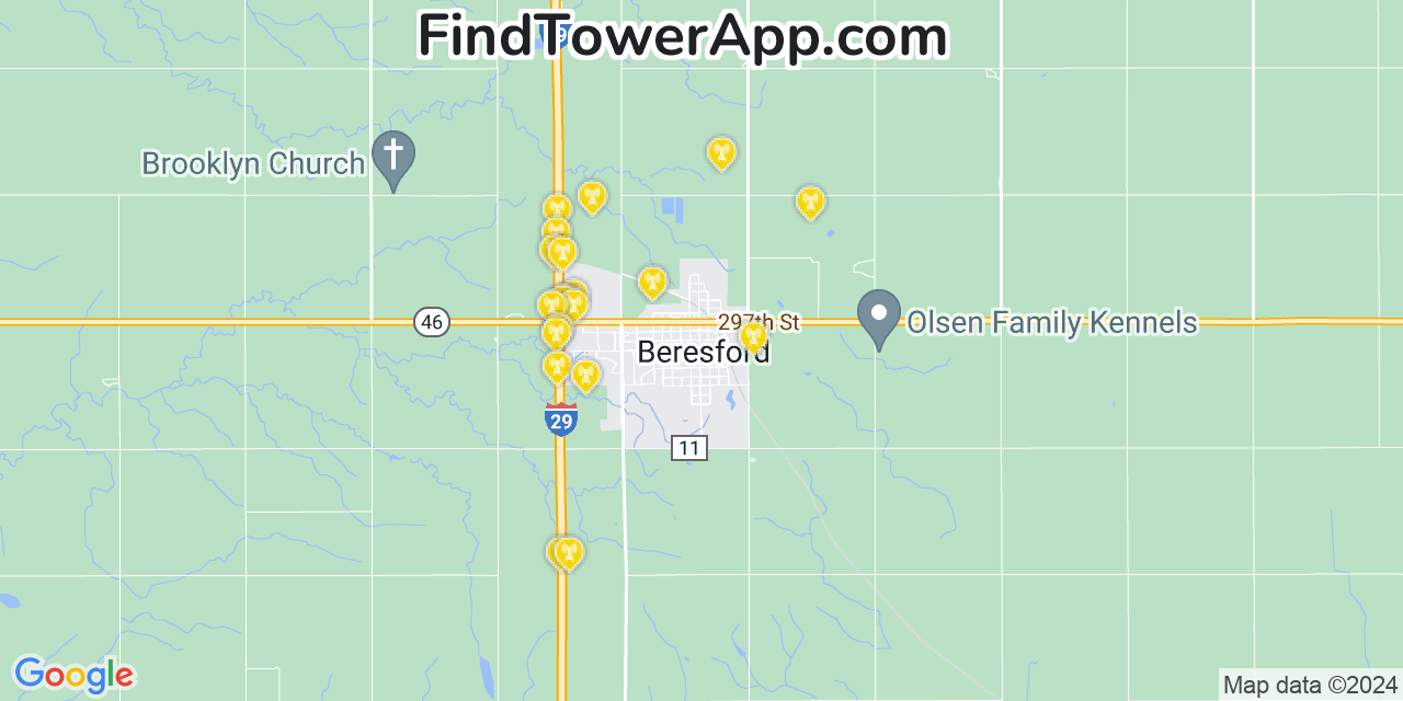 T-Mobile 4G/5G cell tower coverage map Beresford, South Dakota