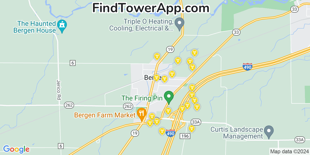 AT&T 4G/5G cell tower coverage map Bergen, New York