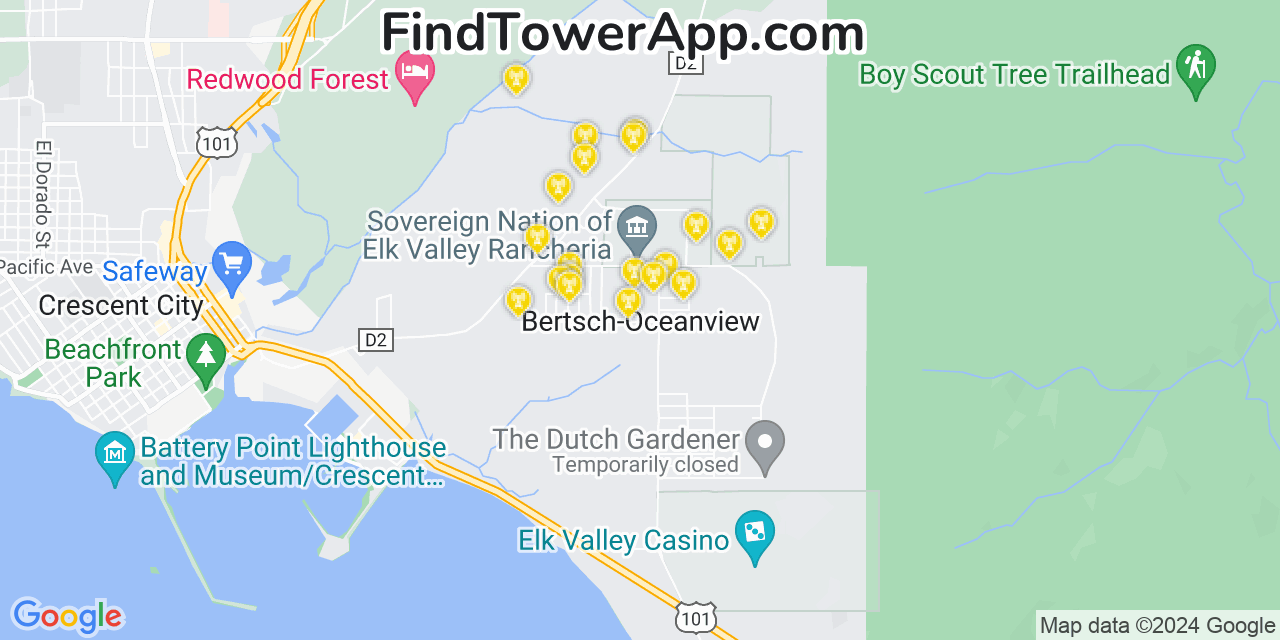 AT&T 4G/5G cell tower coverage map Bertsch Oceanview, California