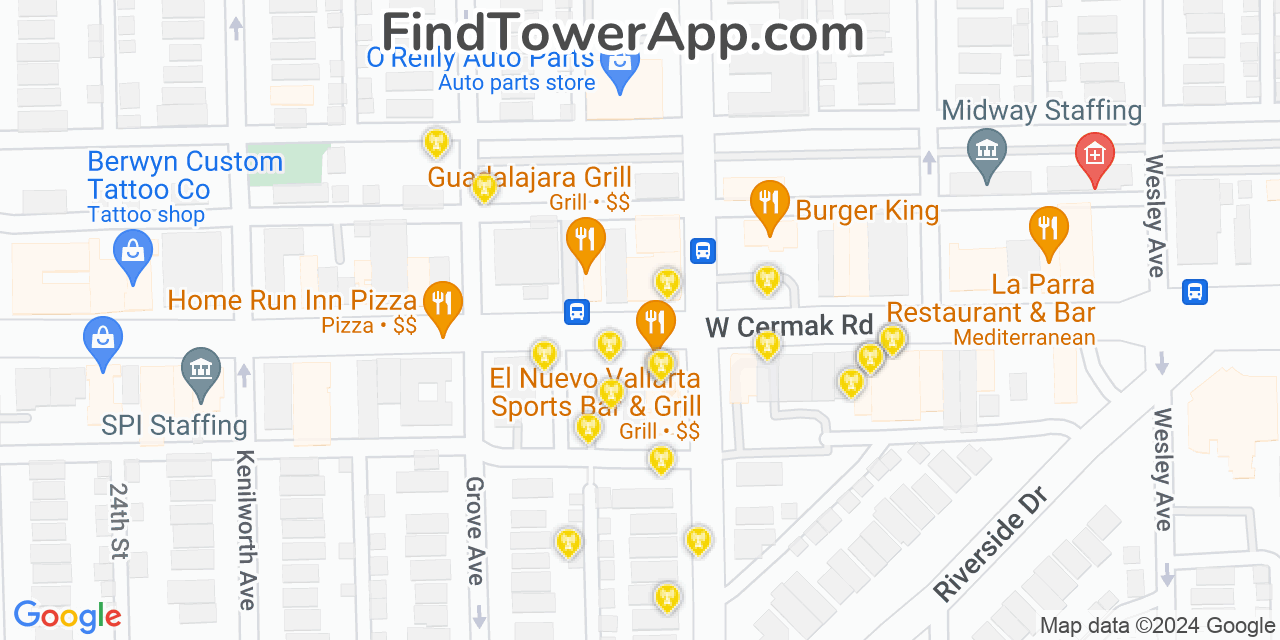 AT&T 4G/5G cell tower coverage map Berwyn, Illinois