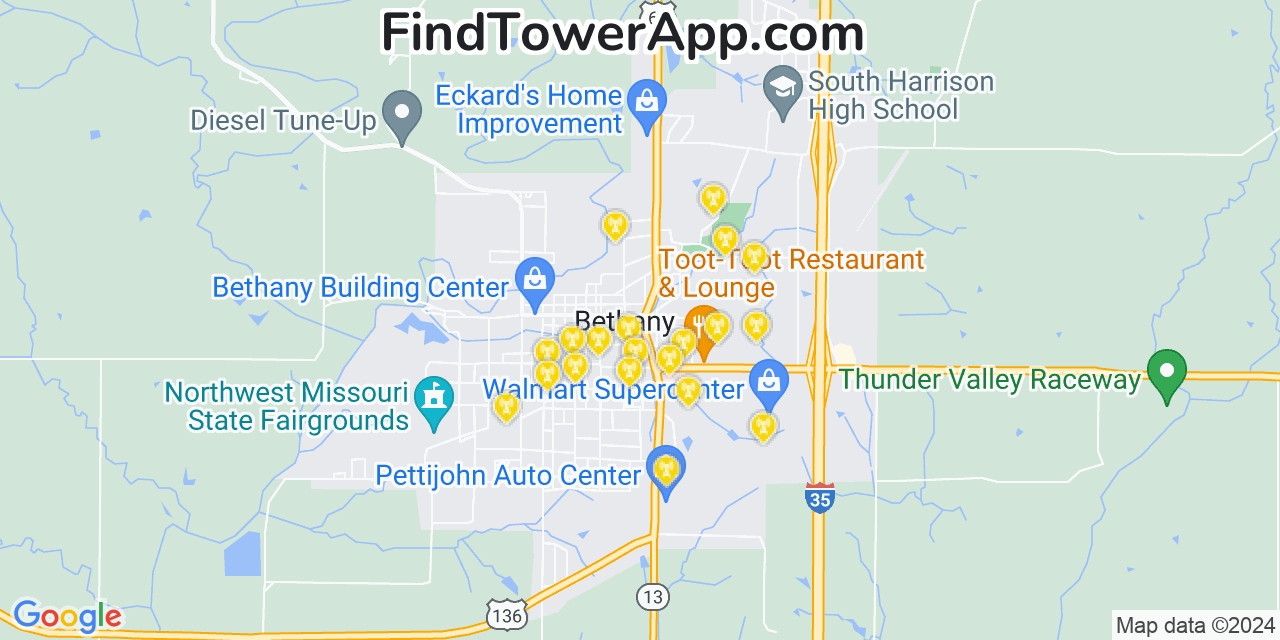 AT&T 4G/5G cell tower coverage map Bethany, Missouri