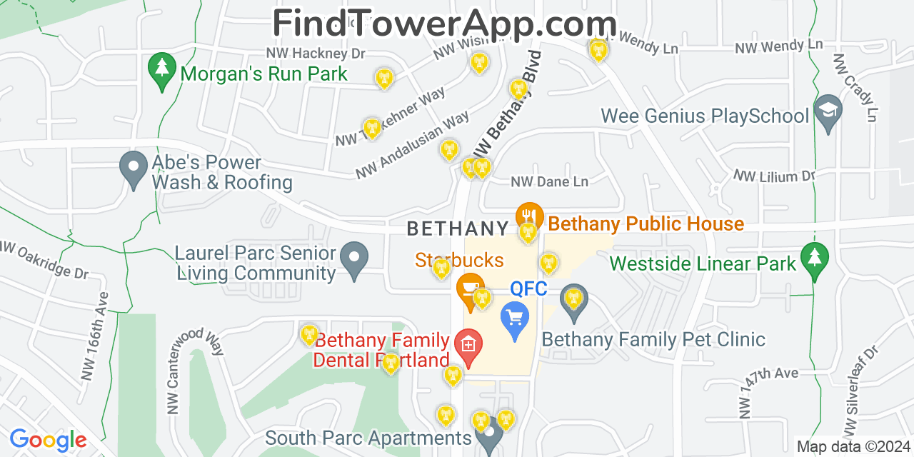 AT&T 4G/5G cell tower coverage map Bethany, Oregon