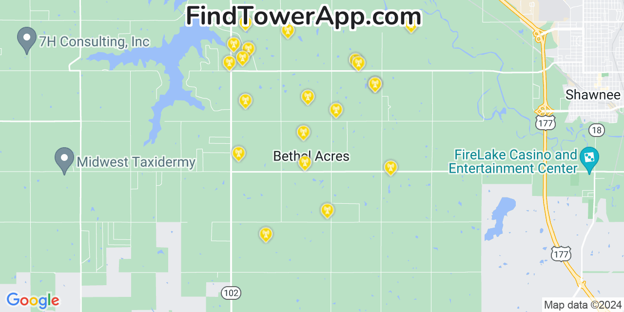 T-Mobile 4G/5G cell tower coverage map Bethel Acres, Oklahoma