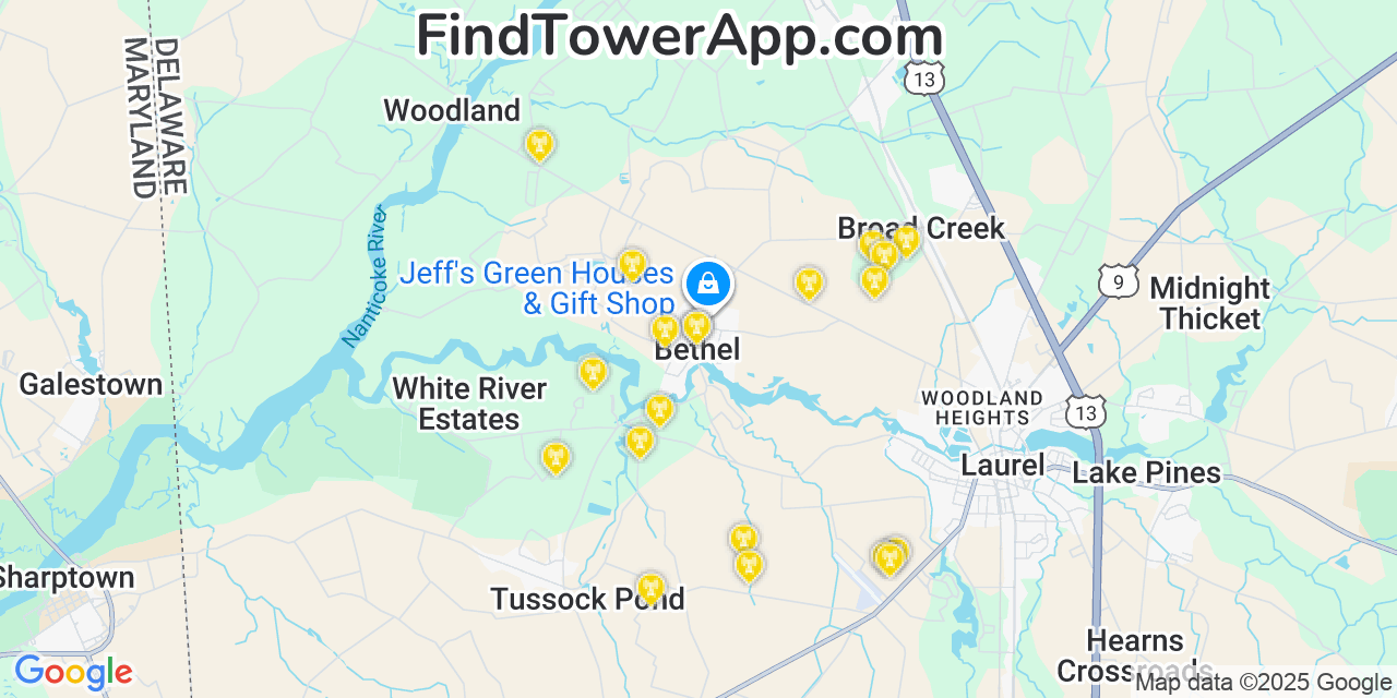 Bethel Verizon Cell Towers, Delaware - FindTower App
