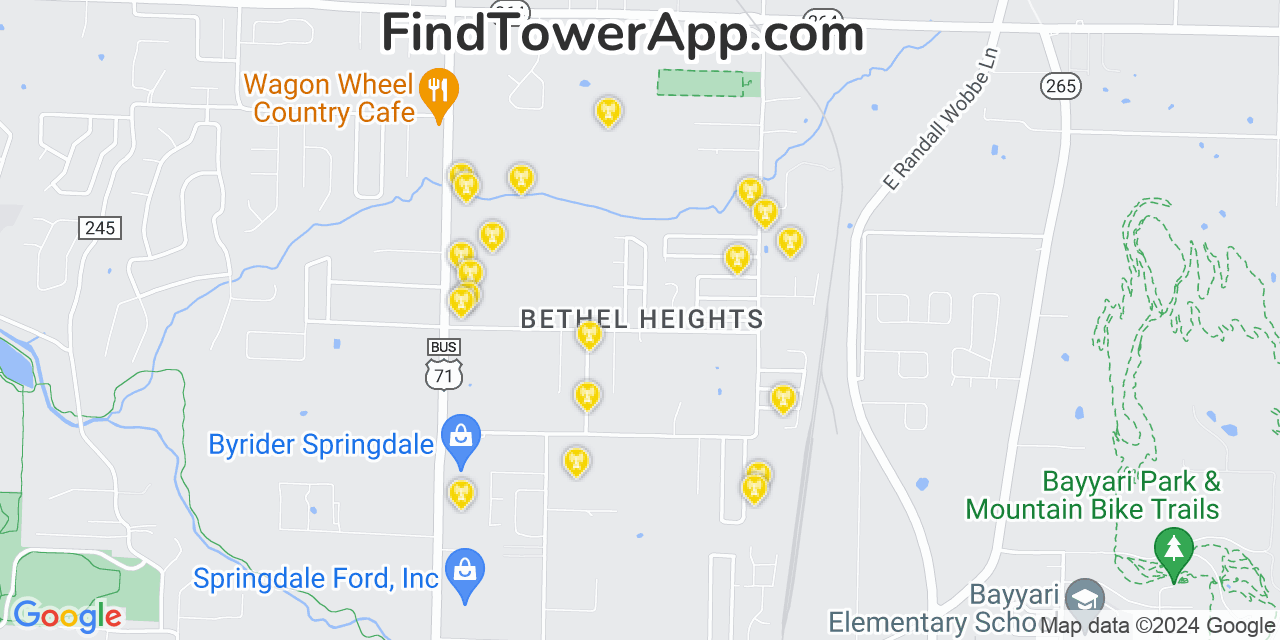 Verizon 4G/5G cell tower coverage map Bethel Heights, Arkansas