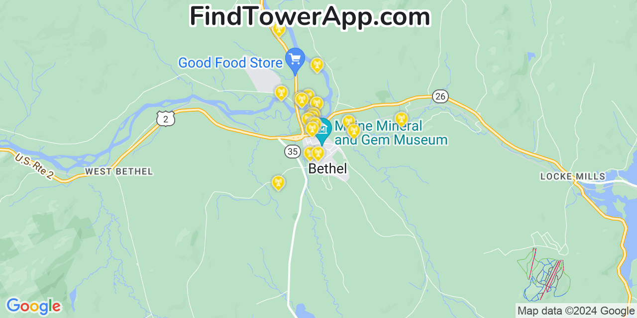 Verizon 4G/5G cell tower coverage map Bethel, Maine