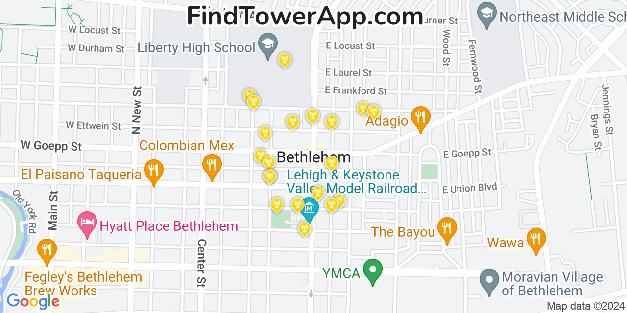 T-Mobile 4G/5G cell tower coverage map Bethlehem, Pennsylvania