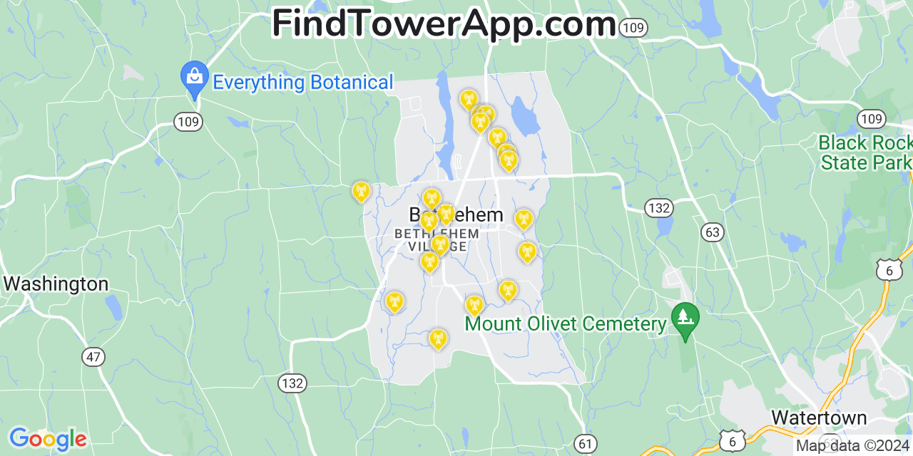 AT&T 4G/5G cell tower coverage map Bethlehem Village, Connecticut