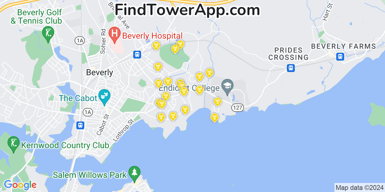 Verizon 4G/5G cell tower coverage map Beverly Cove, Massachusetts