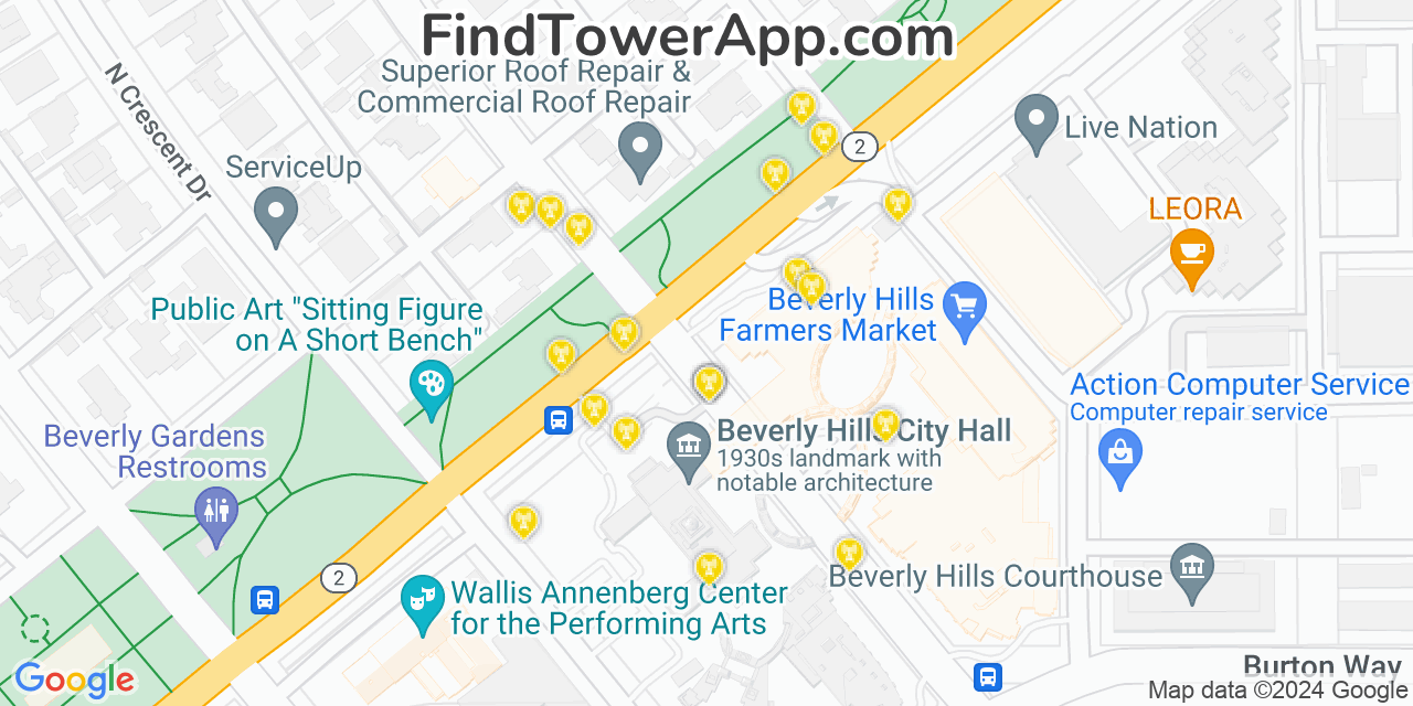 T-Mobile 4G/5G cell tower coverage map Beverly Hills, California