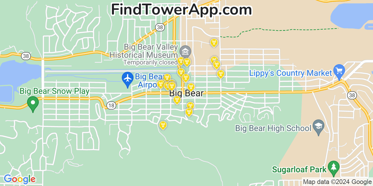 AT&T 4G/5G cell tower coverage map Big Bear City, California