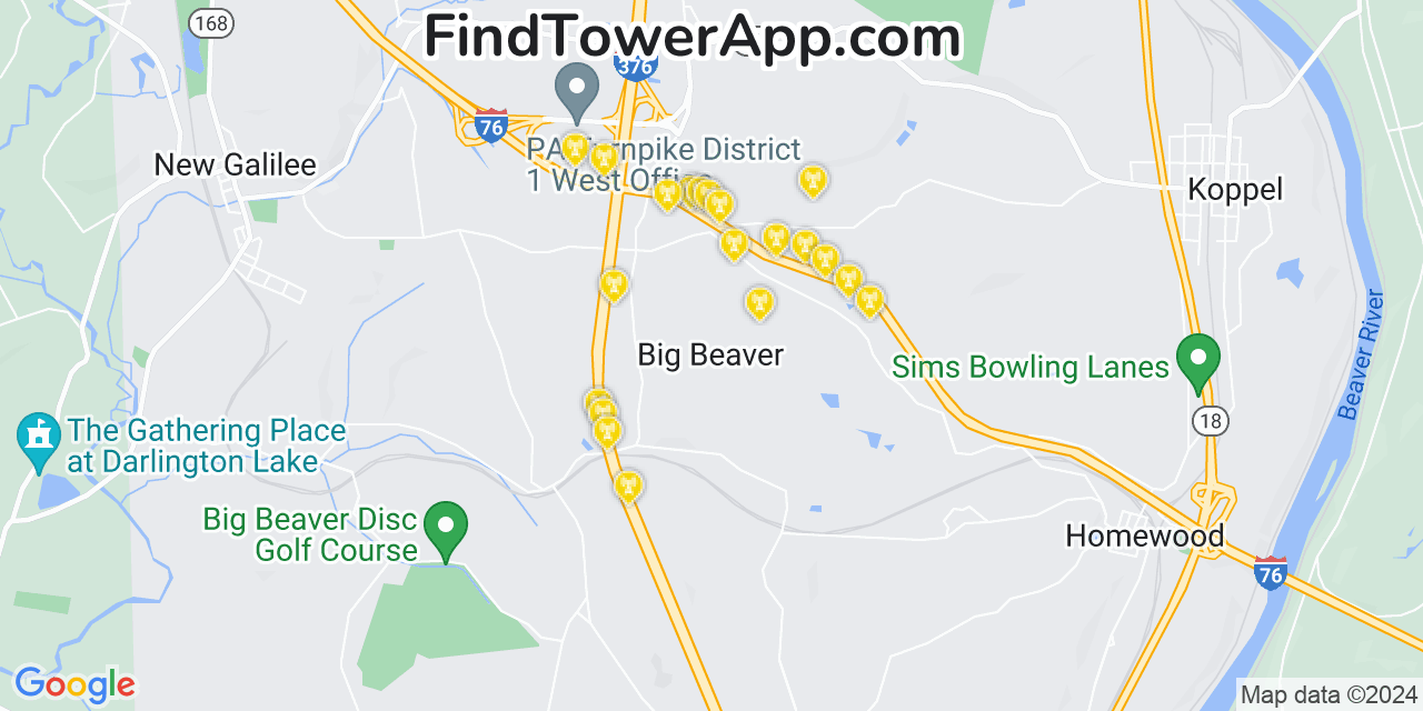 Verizon 4G/5G cell tower coverage map Big Beaver, Pennsylvania