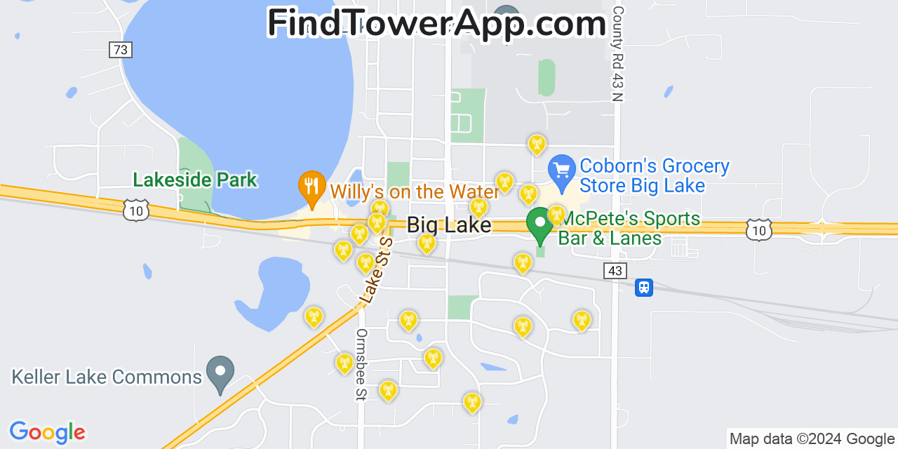 AT&T 4G/5G cell tower coverage map Big Lake, Minnesota