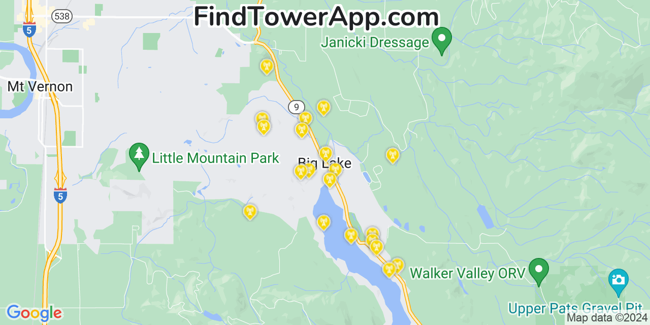 Verizon 4G/5G cell tower coverage map Big Lake, Washington