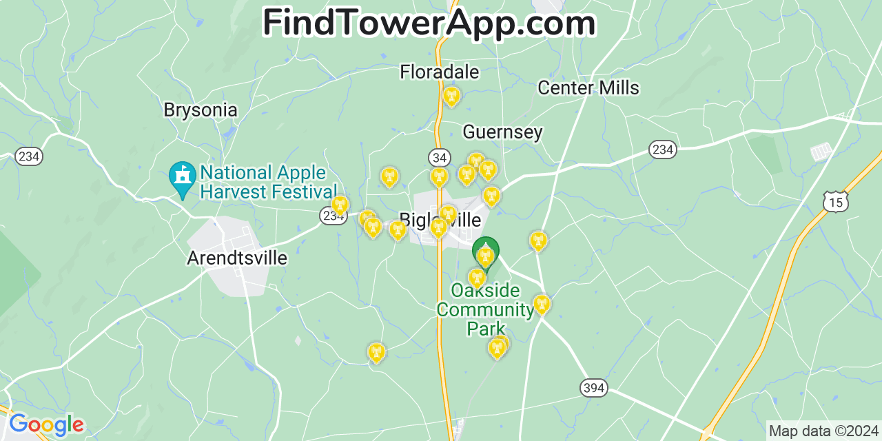 AT&T 4G/5G cell tower coverage map Biglerville, Pennsylvania