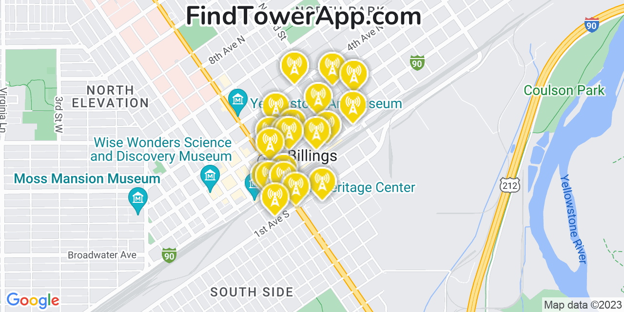 Verizon 4G/5G cell tower coverage map Billings, Montana